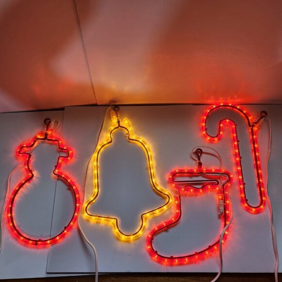 Christmas Rope Tube Lights Set of 4 Candy Cane Bell Snowman Christmas Stocking - Picture 3 of 16